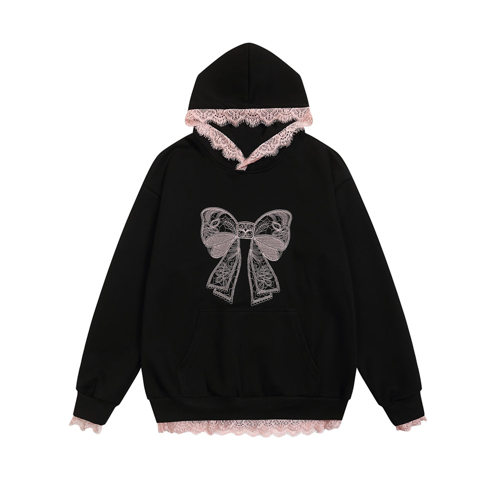 Retro lace hooded sweatshirt