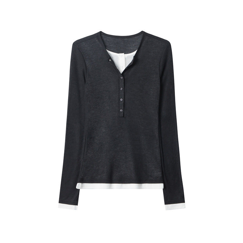 Preppy style fake two-piece top (women's style)