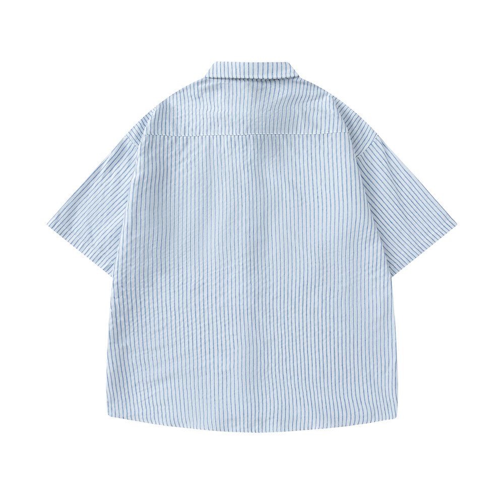 Simple vertical striped short-sleeved shirt
