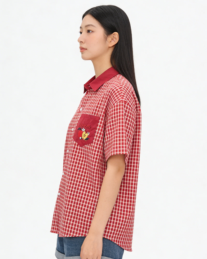 復古格紋短袖襯衫