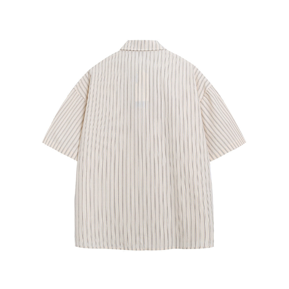 Vintage Striped Short Sleeve Shirt with Tie