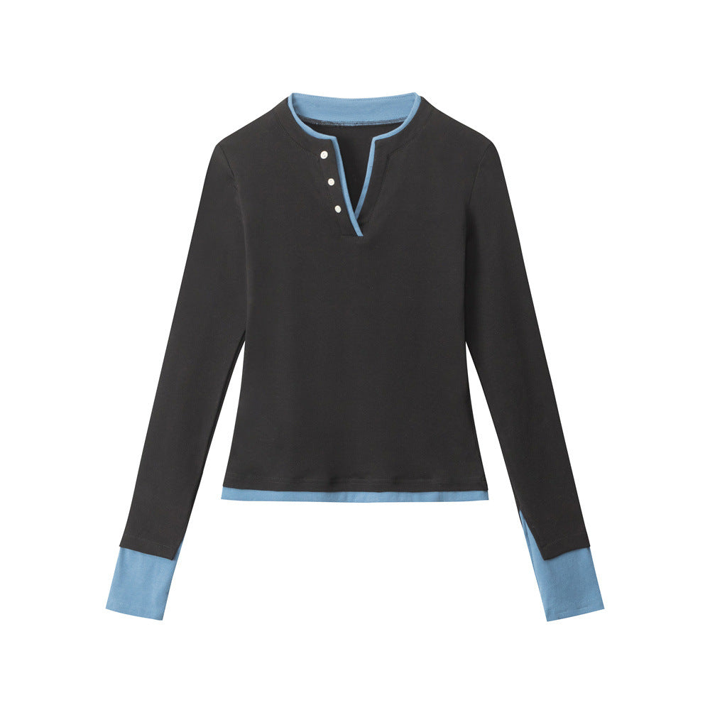 Faux two-piece slim-fit long-sleeved top (women's)