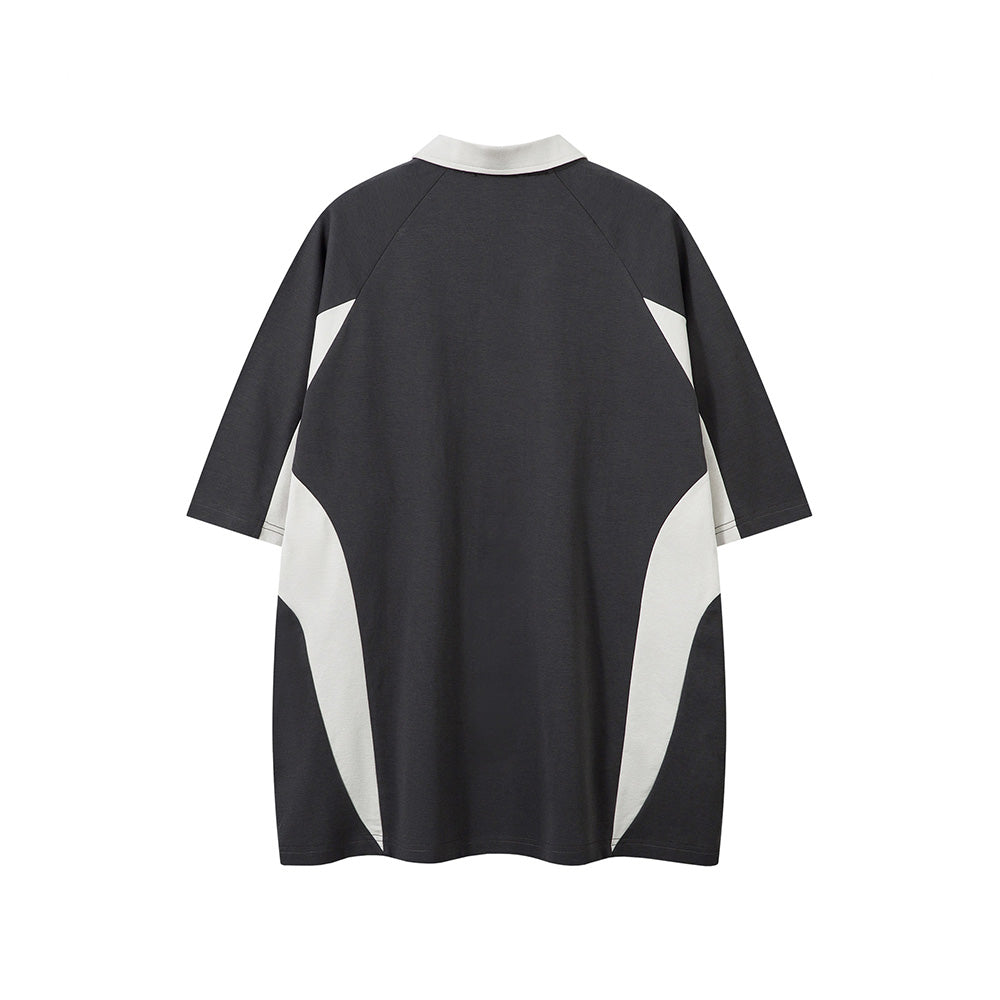 Contrast color lapel short sleeves