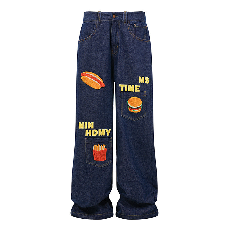 Cute patterned loose denim trousers Size:M