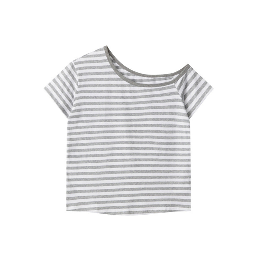 Off-shoulder striped short sleeves