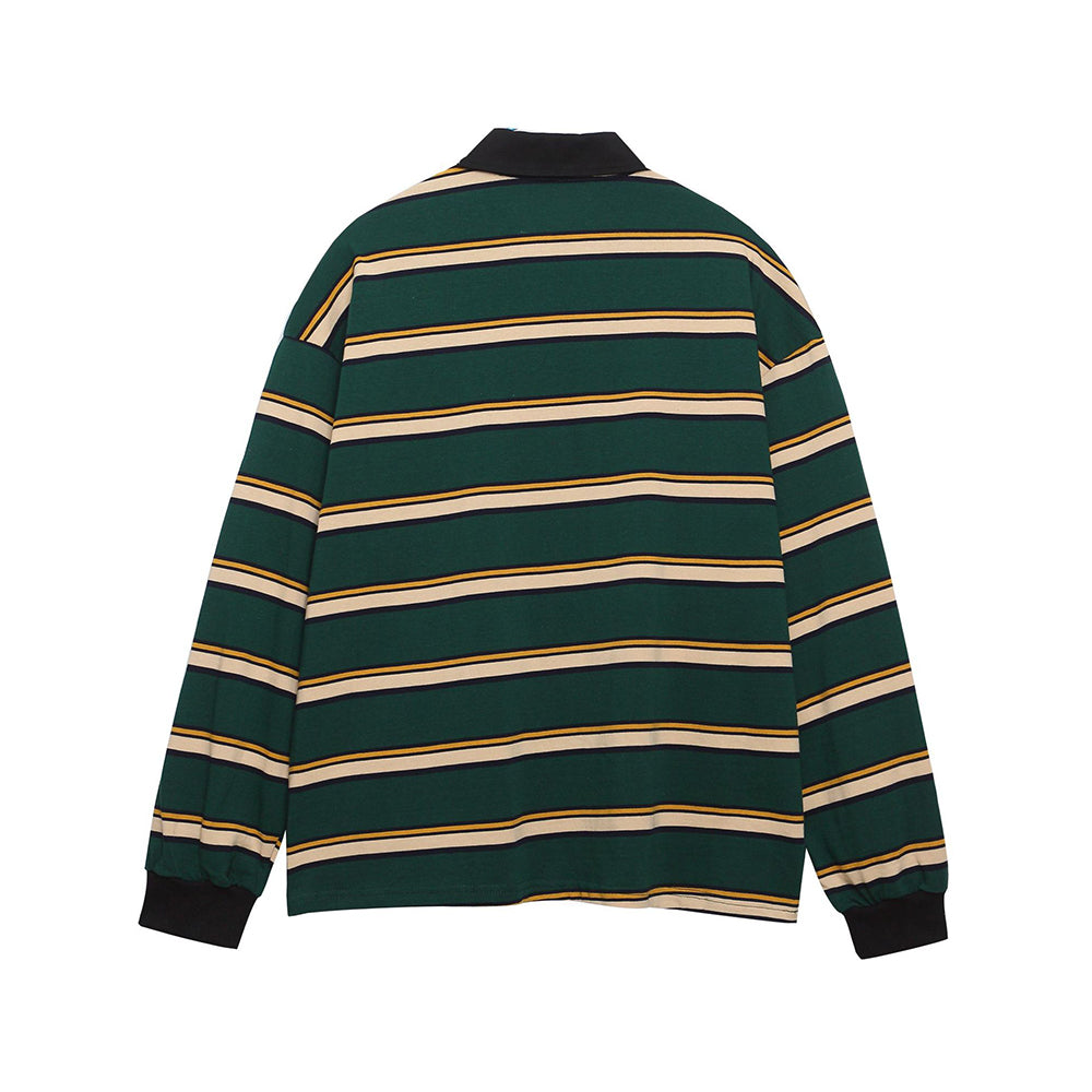 Contrast stripe embroidered polo long sleeves