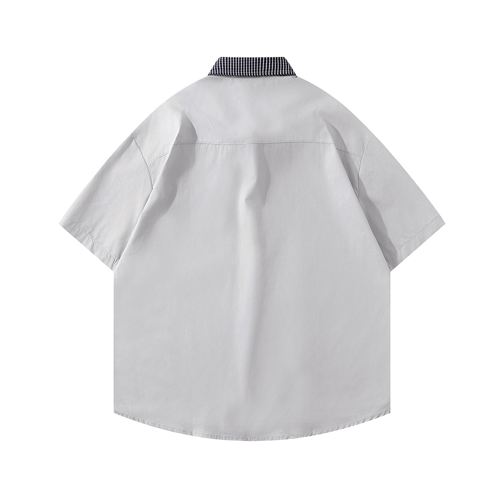 Retro patchwork short-sleeved shirt