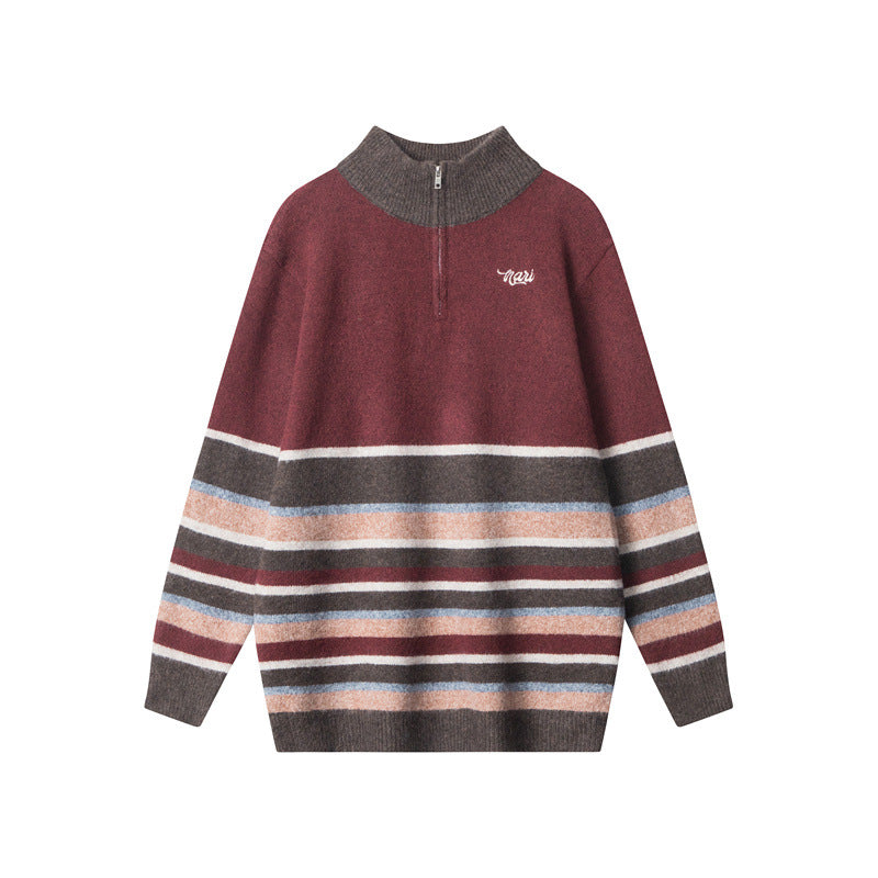 Retro contrast striped crew neck sweater