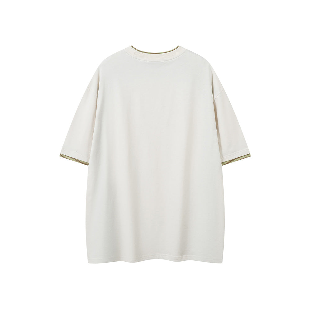 대조적인 컬러 스티칭 짧은 소매