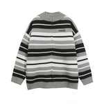 striped stand collar cardigan sweater