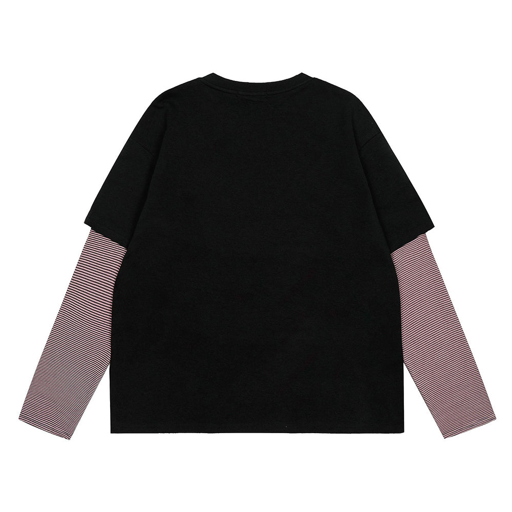 Striped patchwork fake two-piece long sleeves