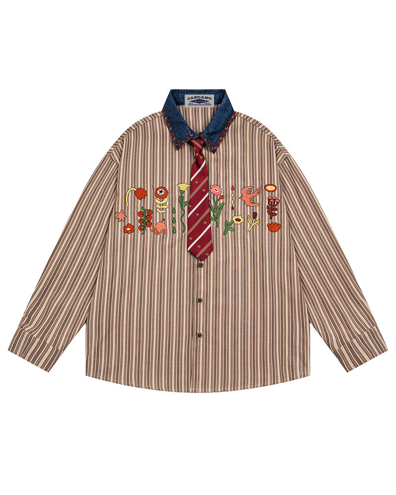 Floral Embroidered Long-Sleeved Shirt