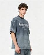 Retro washed denim short-sleeved shirt