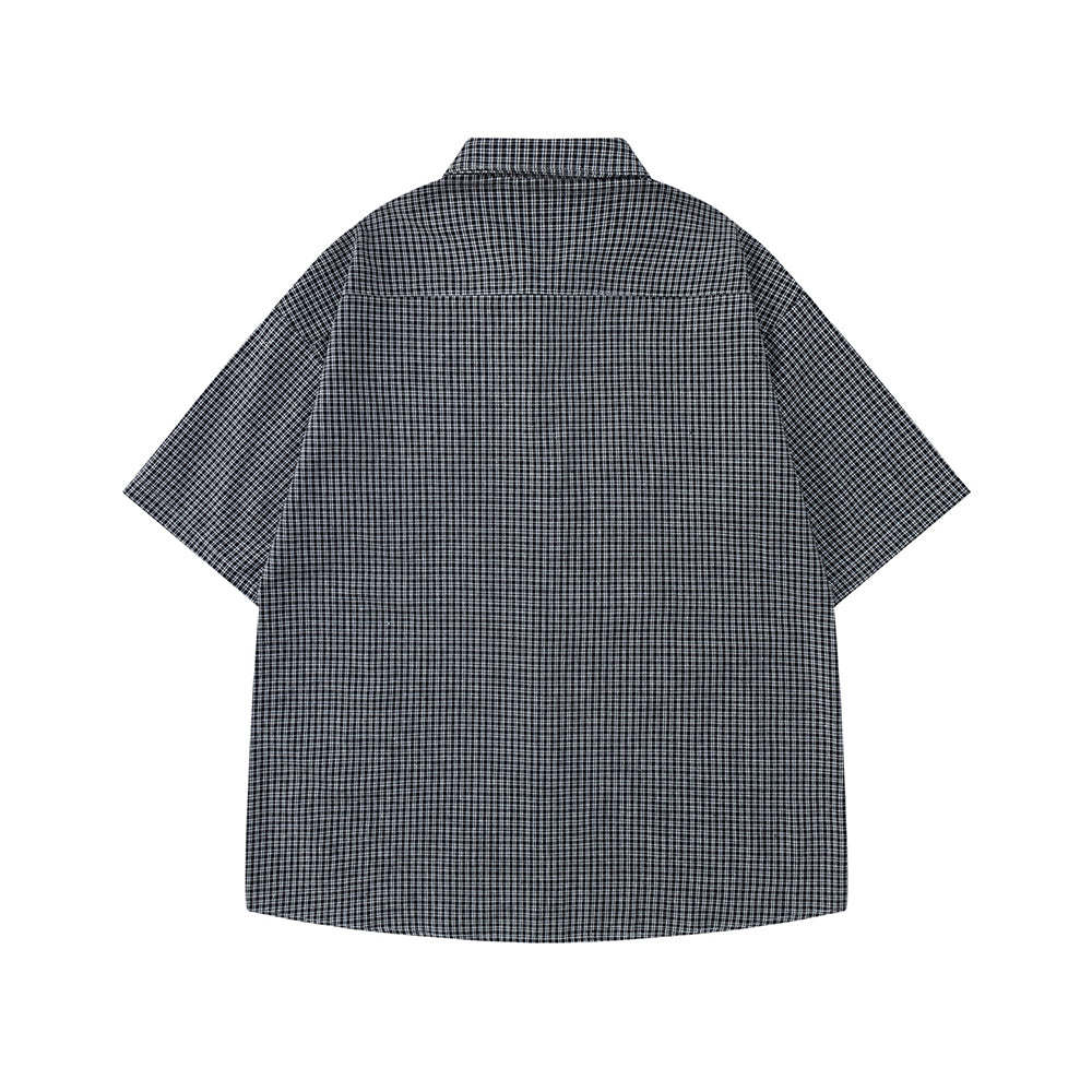 復古格紋短袖襯衫