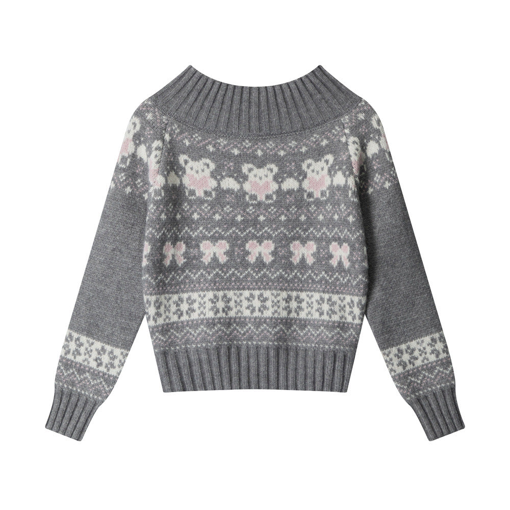 Off-the-shoulder bear sweater (women's)