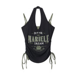 Retro halterneck drawstring sleeveless vest (women's)