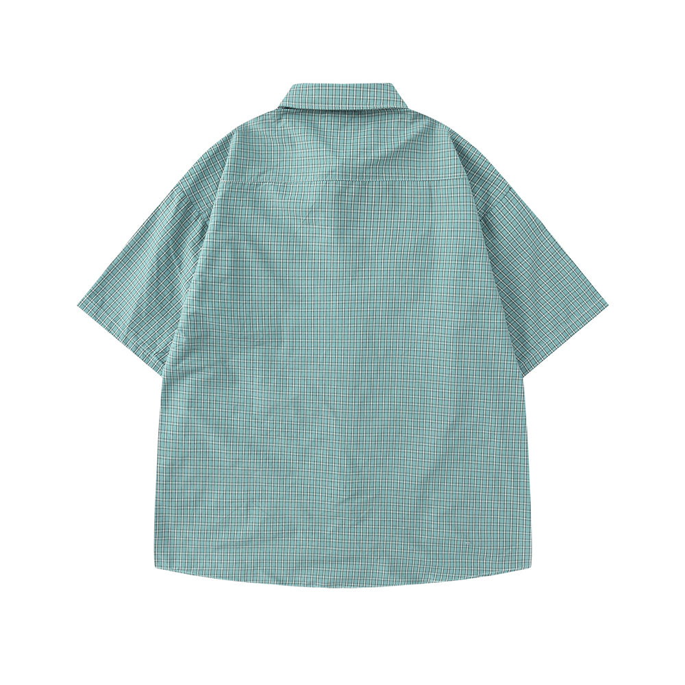 復古格紋短袖襯衫