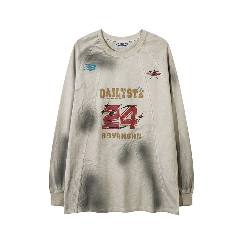 復古做舊字母印花長袖