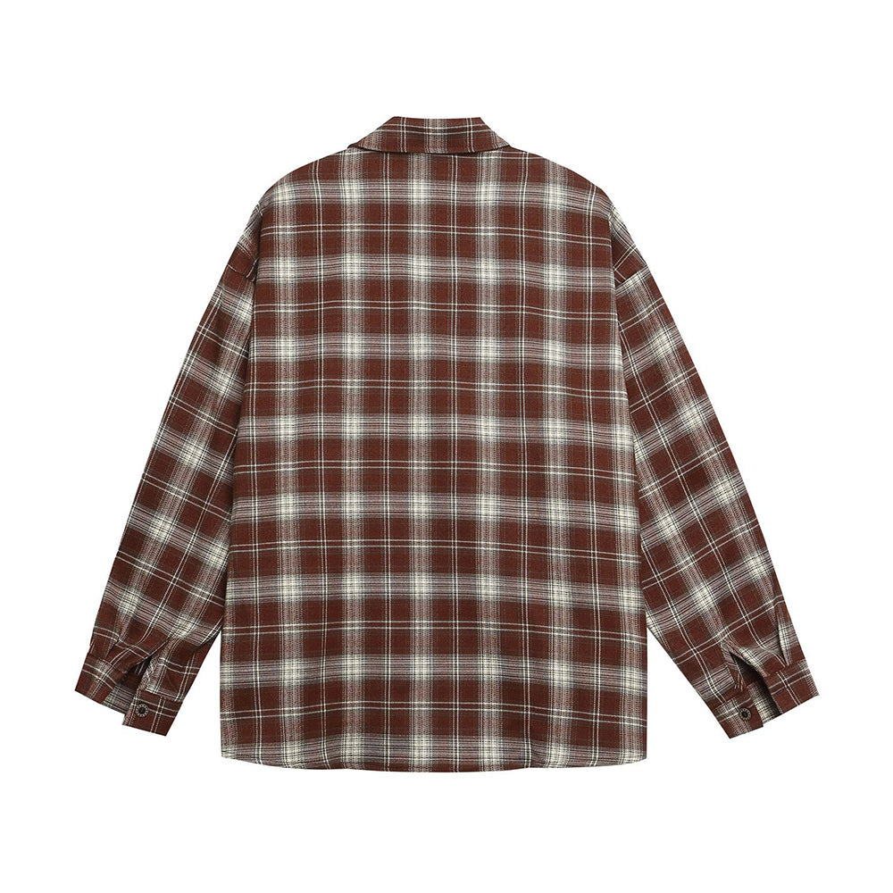 Embroidered plaid long-sleeved shirt