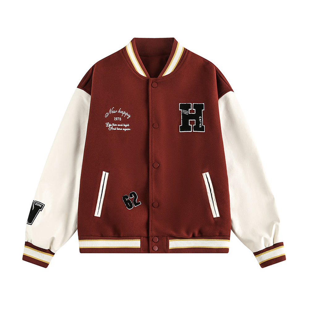 Retro embroidered contrast color baseball jacket