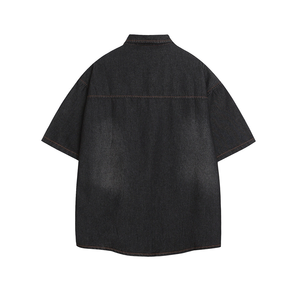 Washed panel denim shirt