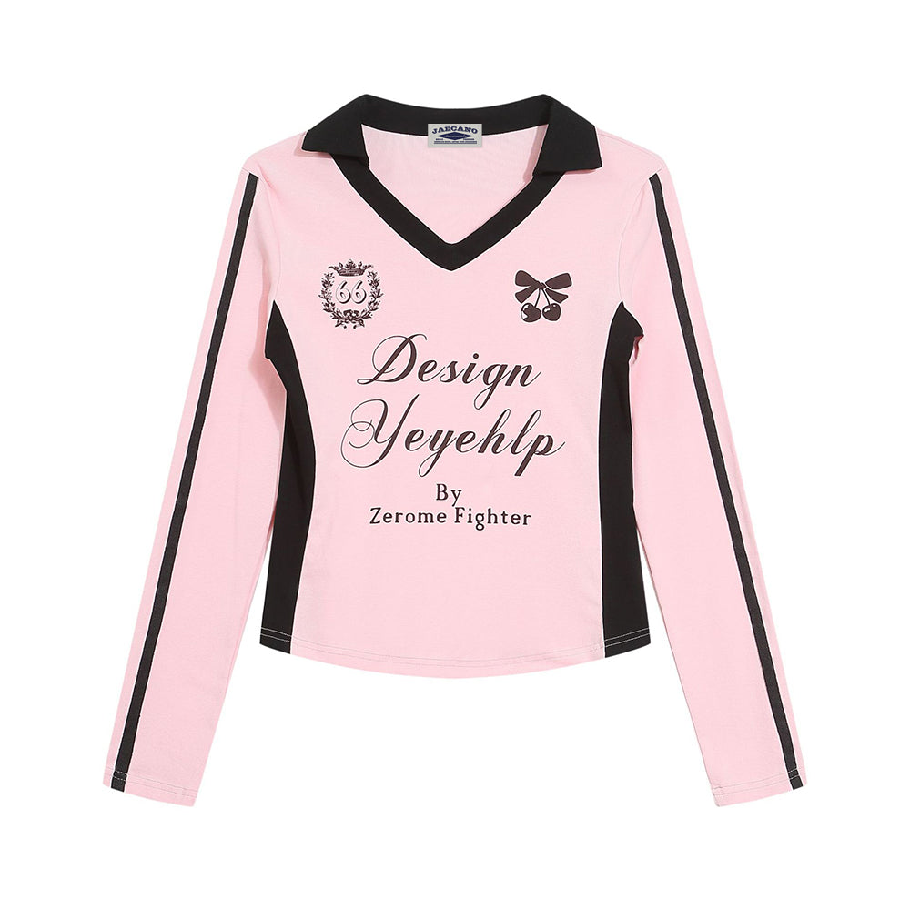 復古拼色印花長袖