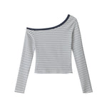 條紋斜肩長袖(女款)
