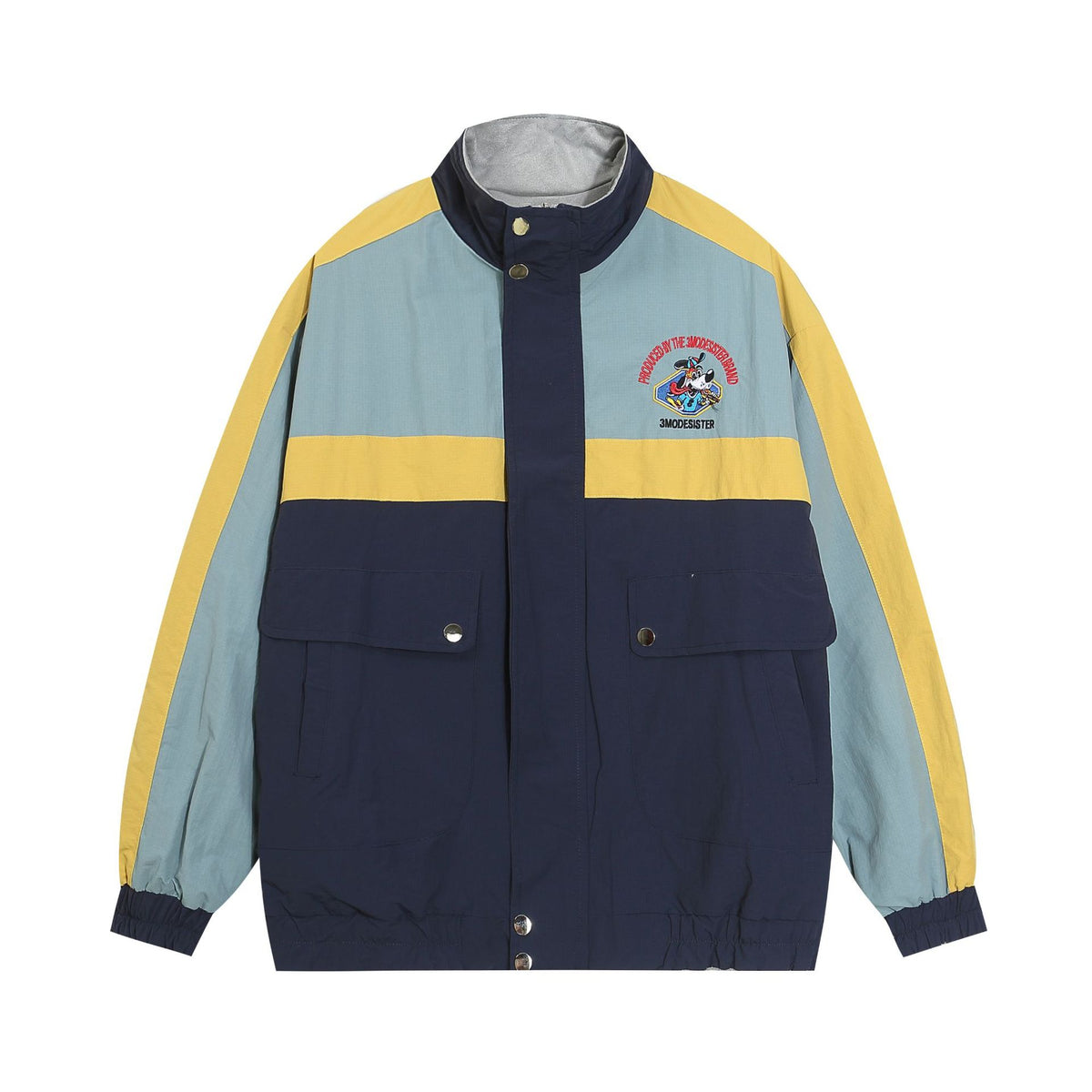 Contrast color patchwork stand collar reversible jacket