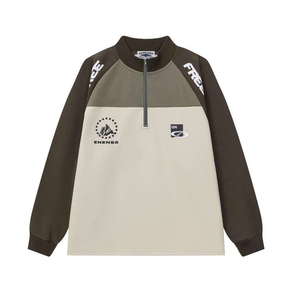 Retro stitching stand collar couple sweatshirt