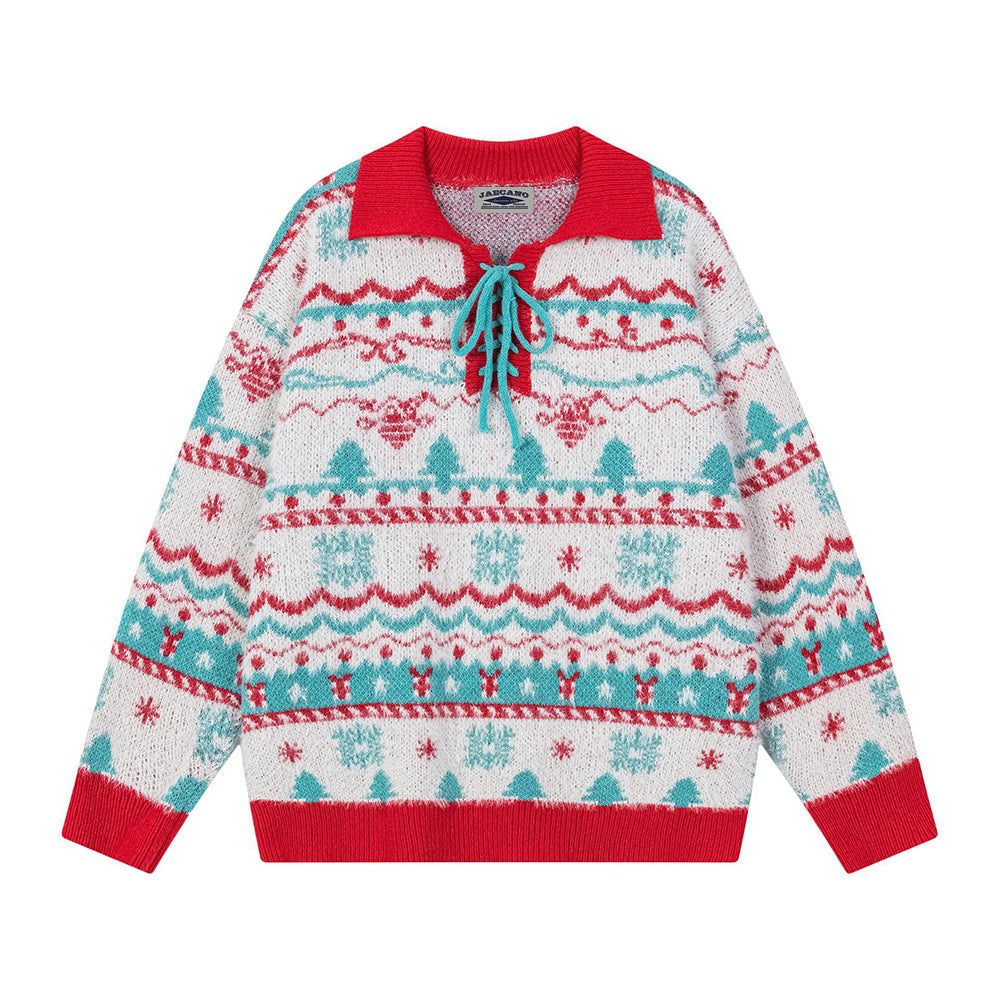 復古撞色翻領毛衣