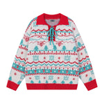 復古撞色翻領毛衣