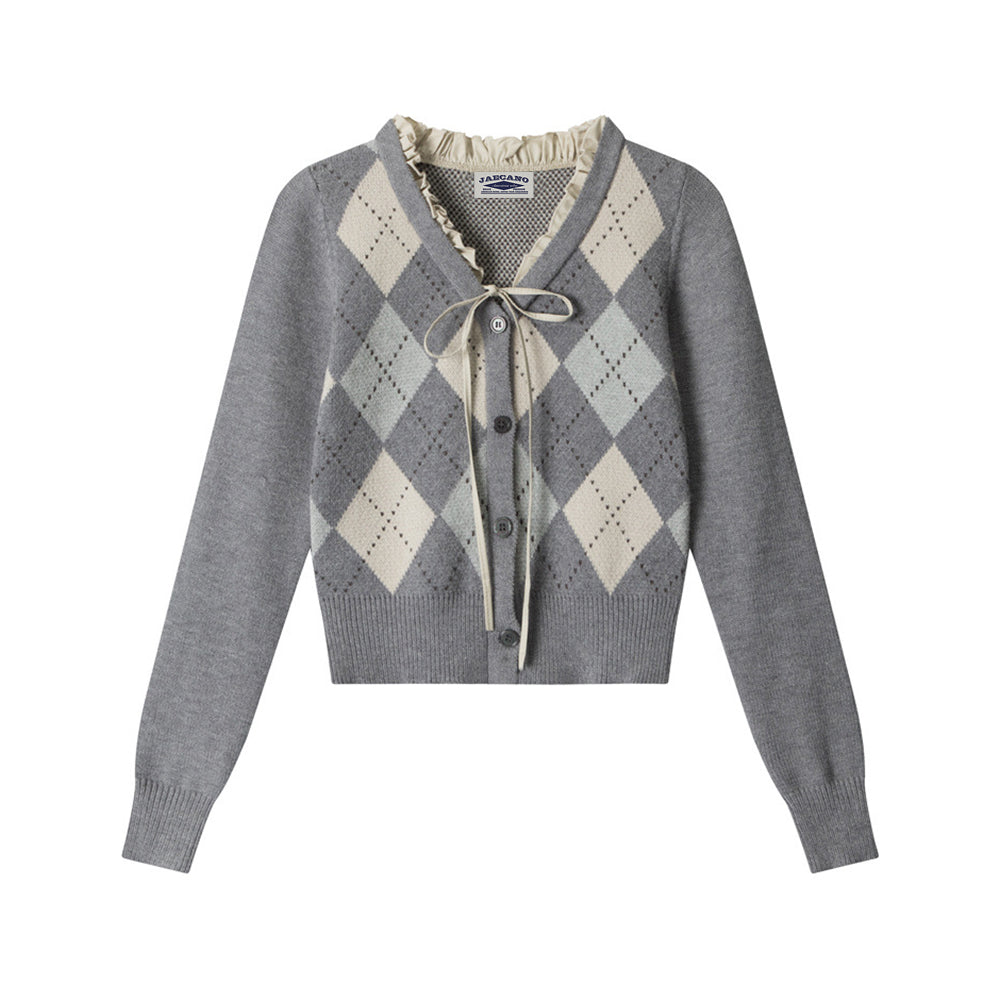 다이아몬드 패턴 크롭 니트 스웨터(여성용)