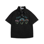 American washed distressed floral lapel short sleeves