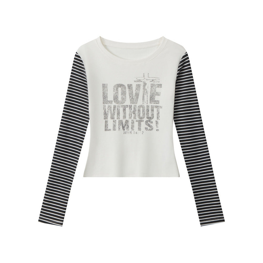 Fake two-piece striped long sleeves