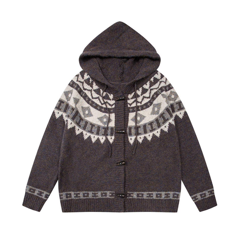 vintage horn button hooded cardigan