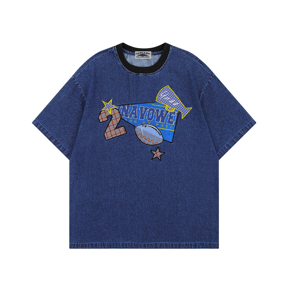 콘트라스트 패치 데님 반팔