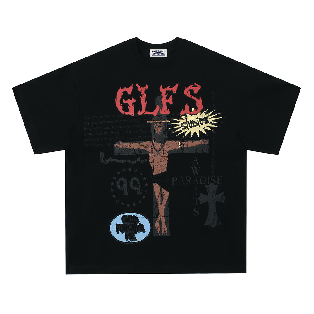 American retro cross print short sleeves