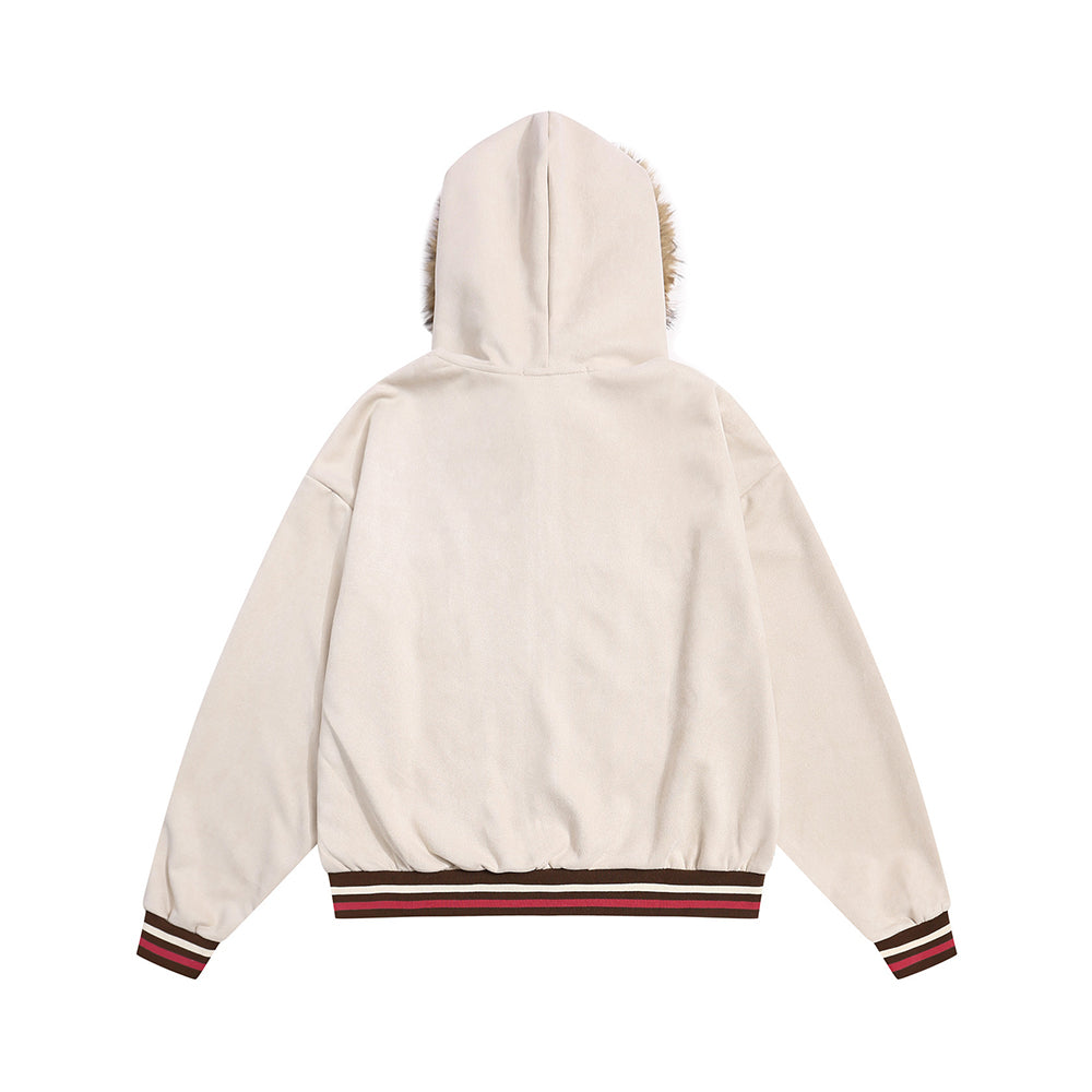 Retro letter embroidered hooded jacket
