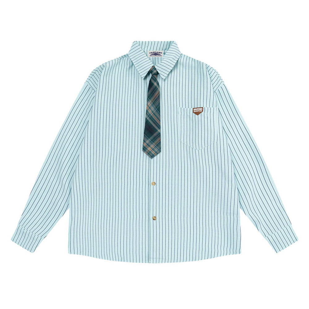 復古條紋戴領帶襯衫