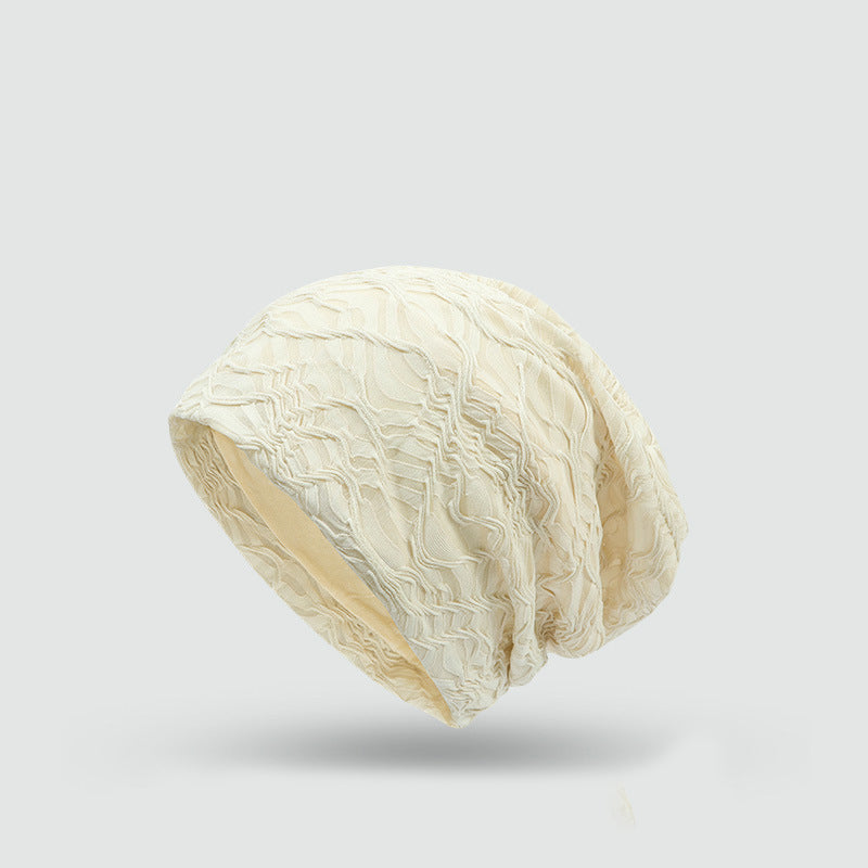 純色雙層皺褶套頭帽