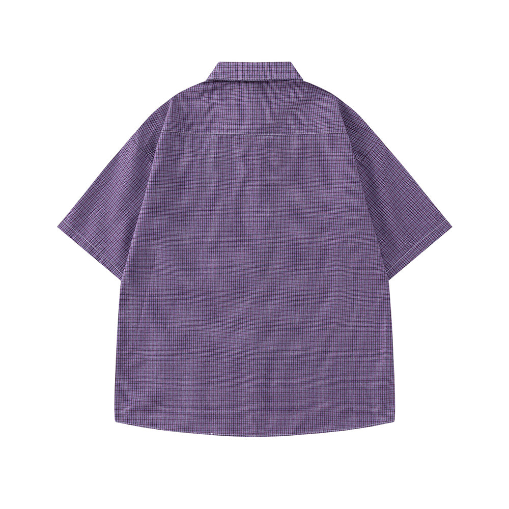 復古格子短袖襯衫