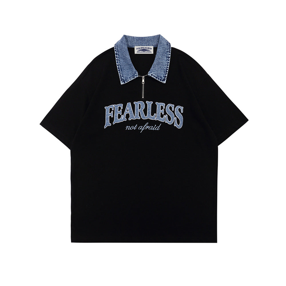 아메리칸 레트로 라펠 지퍼 반소매