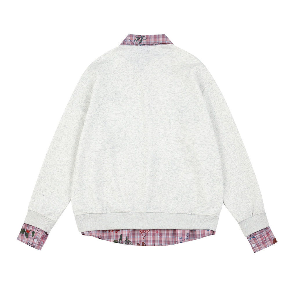 Cute cat embroidery fake two-piece sweatshirt