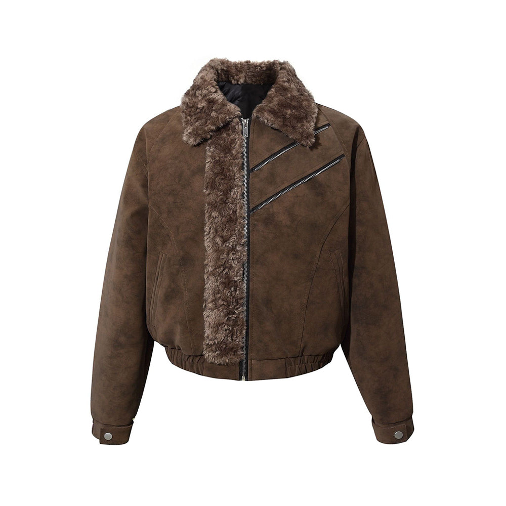 Retro-style short coat with fur collar