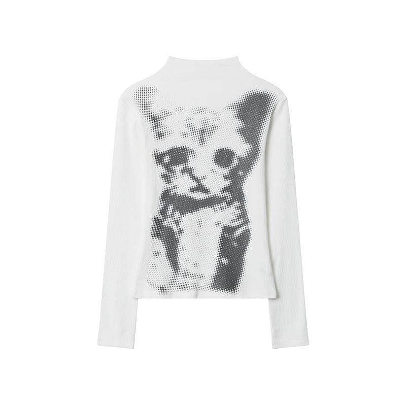 Retro cat print top (women's style)
