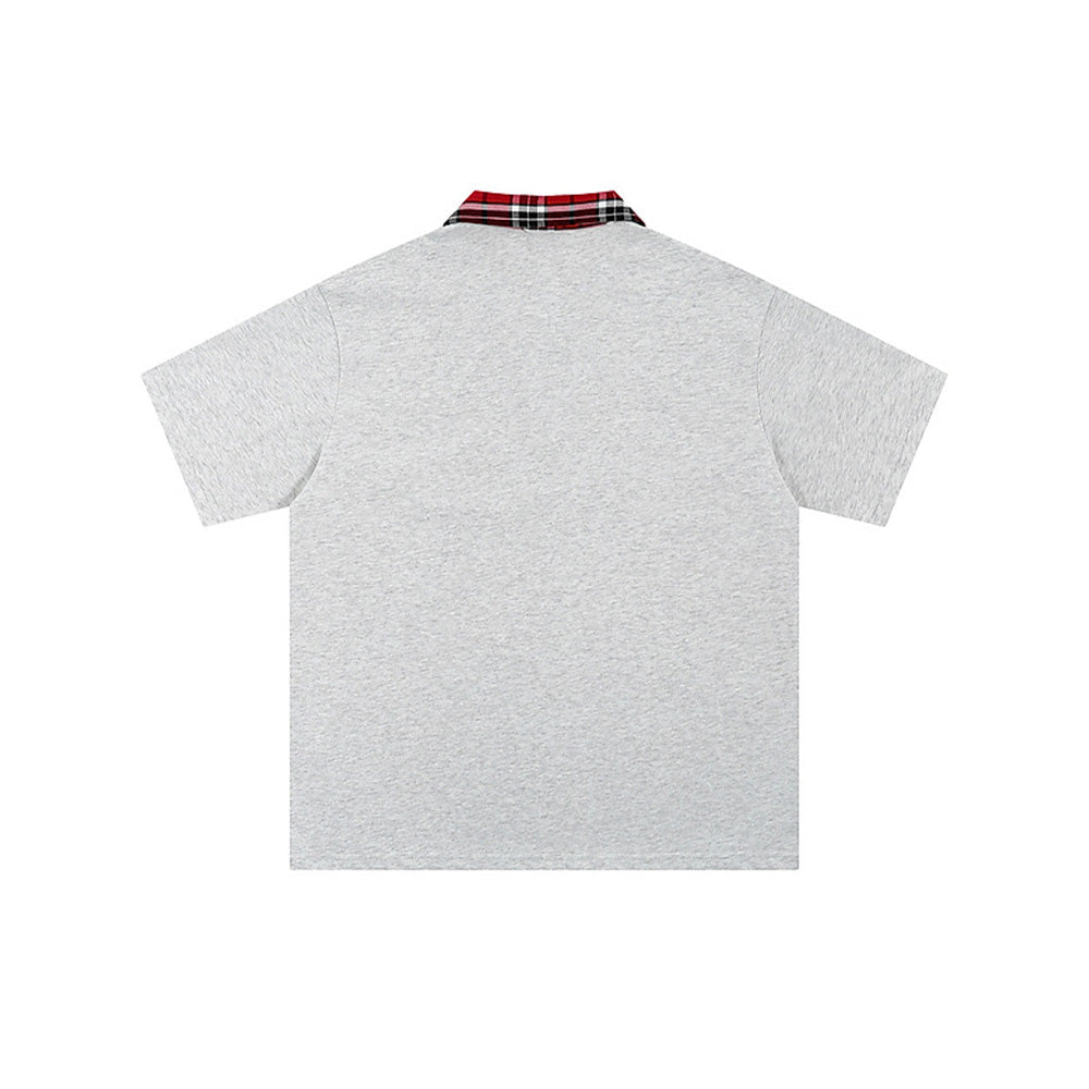 레트로 플레드 스티칭 라펠 폴로 반팔