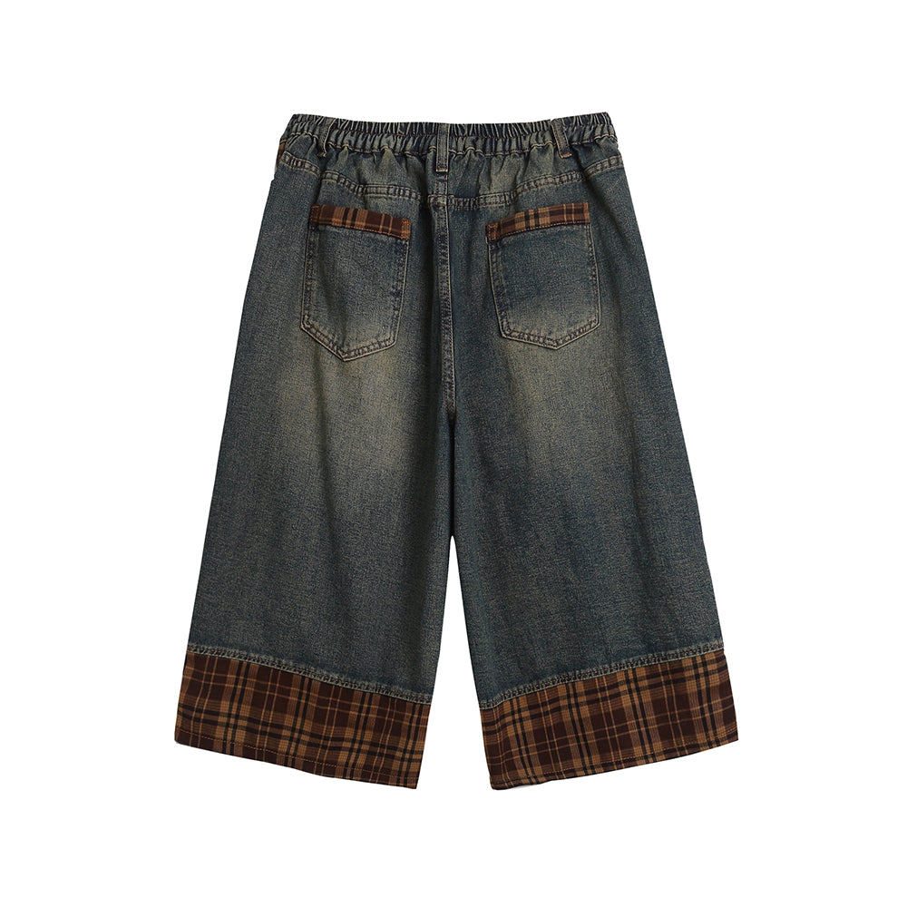 Lettering patchwork cropped trousers