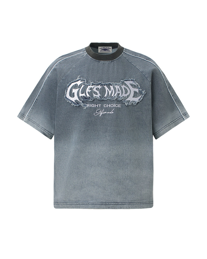 Retro washed denim short-sleeved shirt