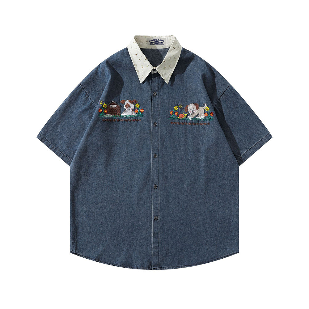 Retro contrast short-sleeved shirt