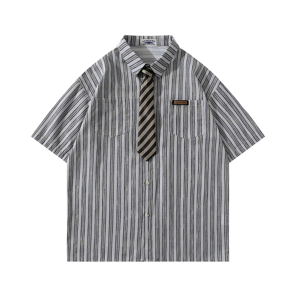 Striped Tie Short Sleeve Shirt